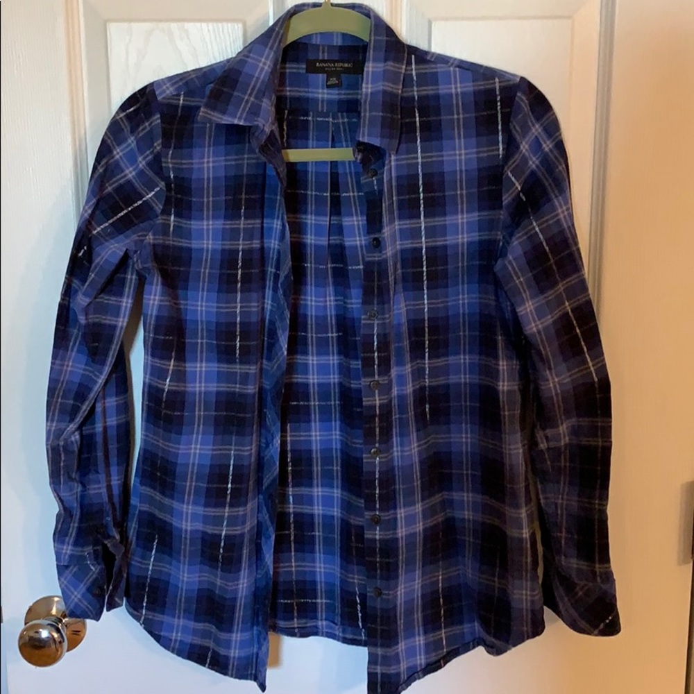 Banana Republic blue plaid button down